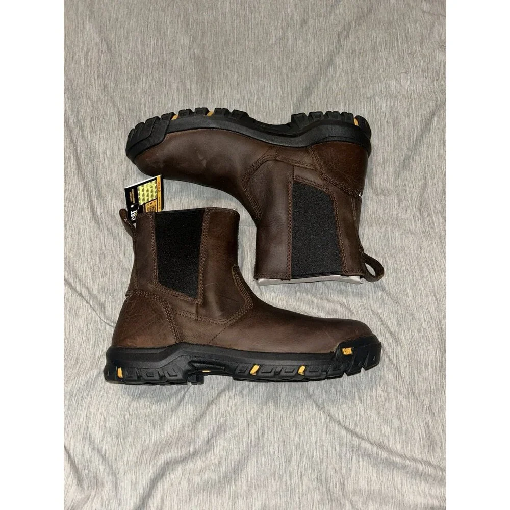 CAT Caterpillar Brown Wheelbase Soft Toe Slip On Outdoor Work Boots Men Size 7.5